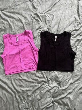 Women's Ribbed Crop Tank Top - Pink & Black